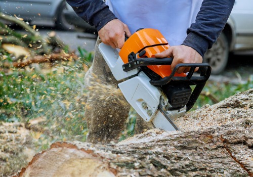 Man cutting up tree that fell due to Storm Damage in Peoria IL