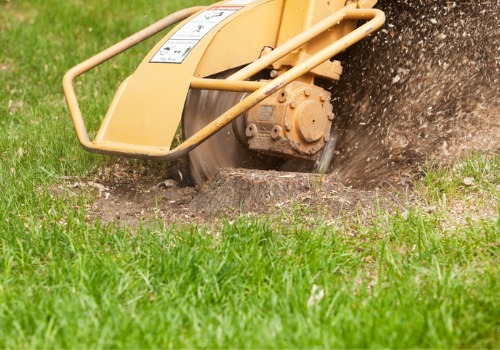 A stump being reduced to saw dust during Stump Grinding in Peoria IL